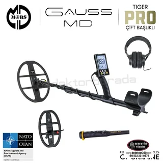 MARS MD GAUSS MD Dedektör – TIGER 33x25,5cm + SNIPER 25x15cm Başlık – Pinpointer + Kulaklık
