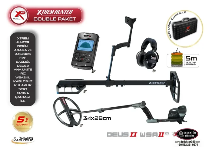 XP XP Xtrem Hunter Dedektör - 34cm FMF Başlık, DEUS 2 RC ve WSA2XL Kulaklık (Double Paket)