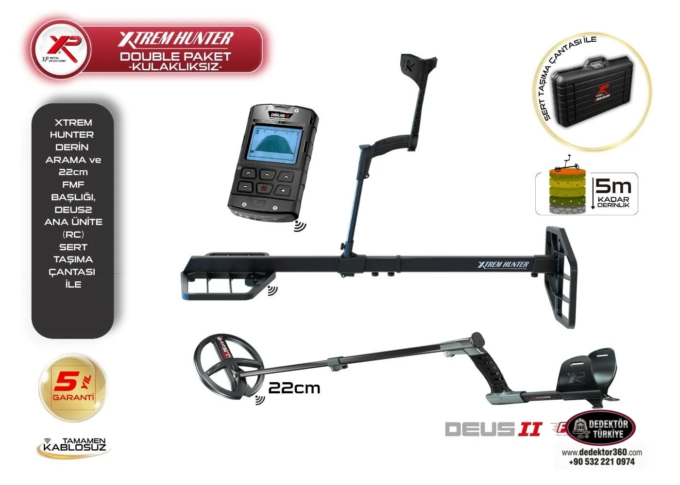 Xtrem Hunter Dedektör - 22cm FMF Başlık DEUS 2 Ana Kontrol Ünitesi İle