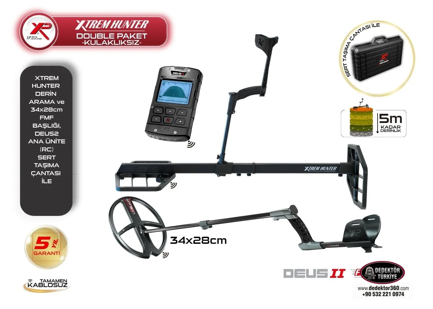 Xtrem Hunter Dedektör - 34x28cm FMF Başlık DEUS 2 Ana Kontrol Ünitesi İle