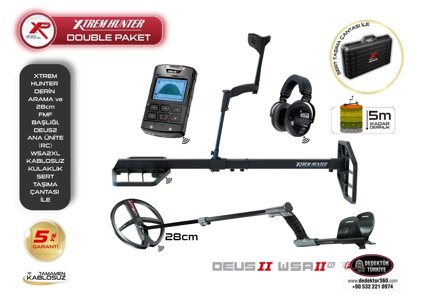 Xtrem Hunter Dedektör-28FMF Başlık DEUS 2 Ana Kontrol Ünitesi WSA2XL Kulaklık (Double Paket)